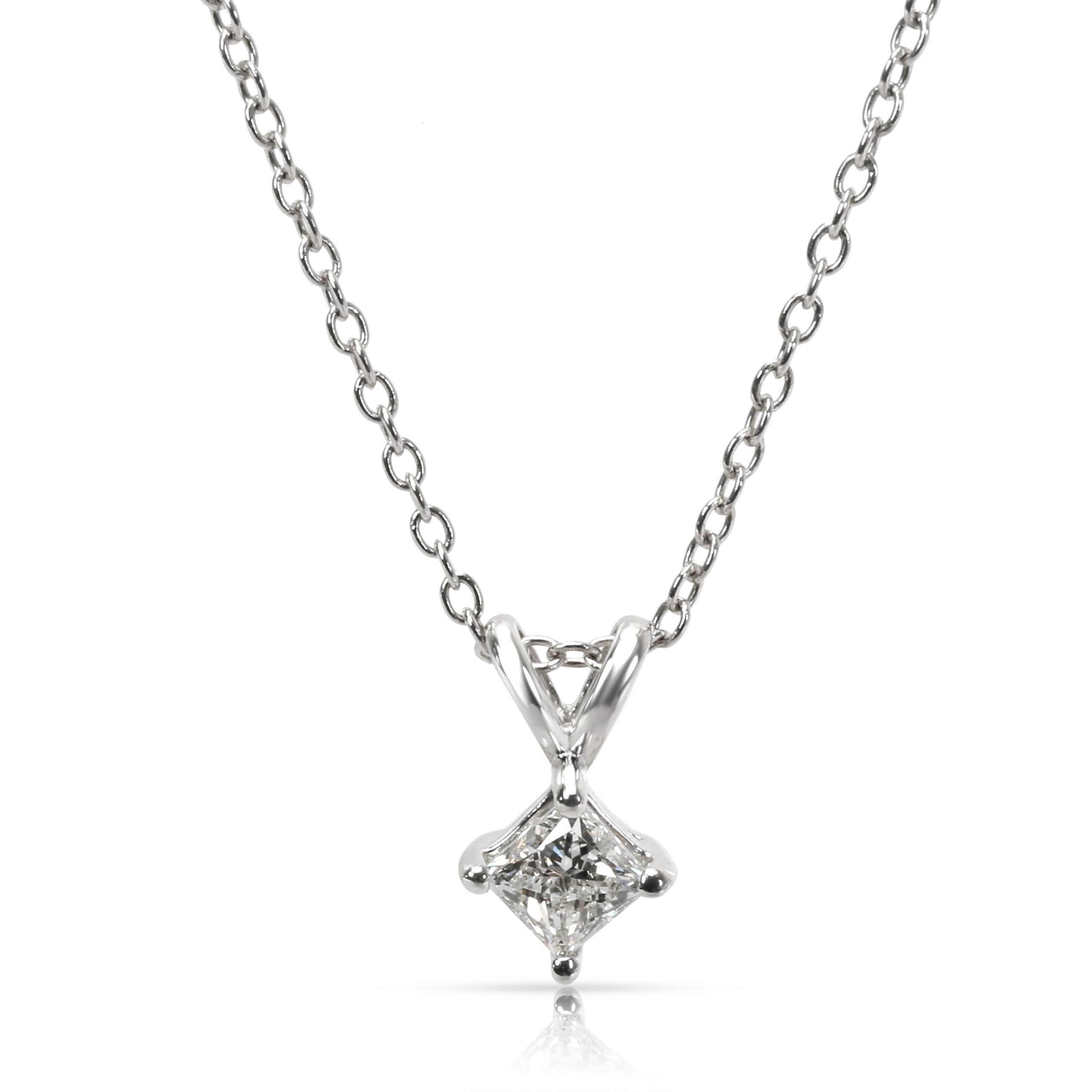 image of Tiffany Co Solitaire Princess Cut Diamond Pendant In Platinum H Vs2 0.3 Ctw, Women's