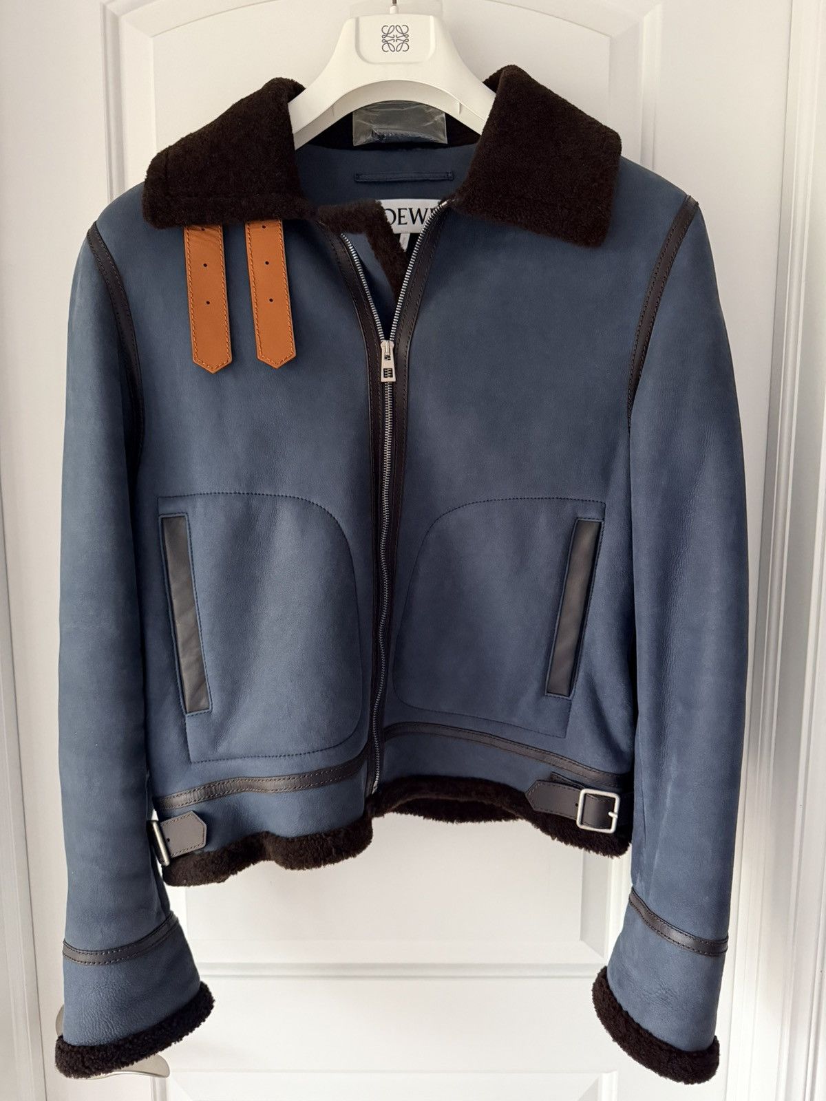 Loewe Loewe Blue Leather Brown Shearling Jacket Size US L / EU 52-54 / 3 - 1 Thumbnail