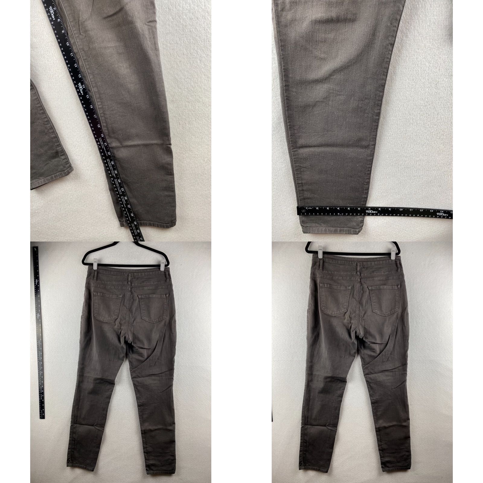 Vintage Refuge Jeans Womens 14 Gray Super Skinny High Rise Stretch Denim Tummy Control Dark Wash 3 Button Front Size 36" / US 14 / IT 50 - 9 Thumbnail