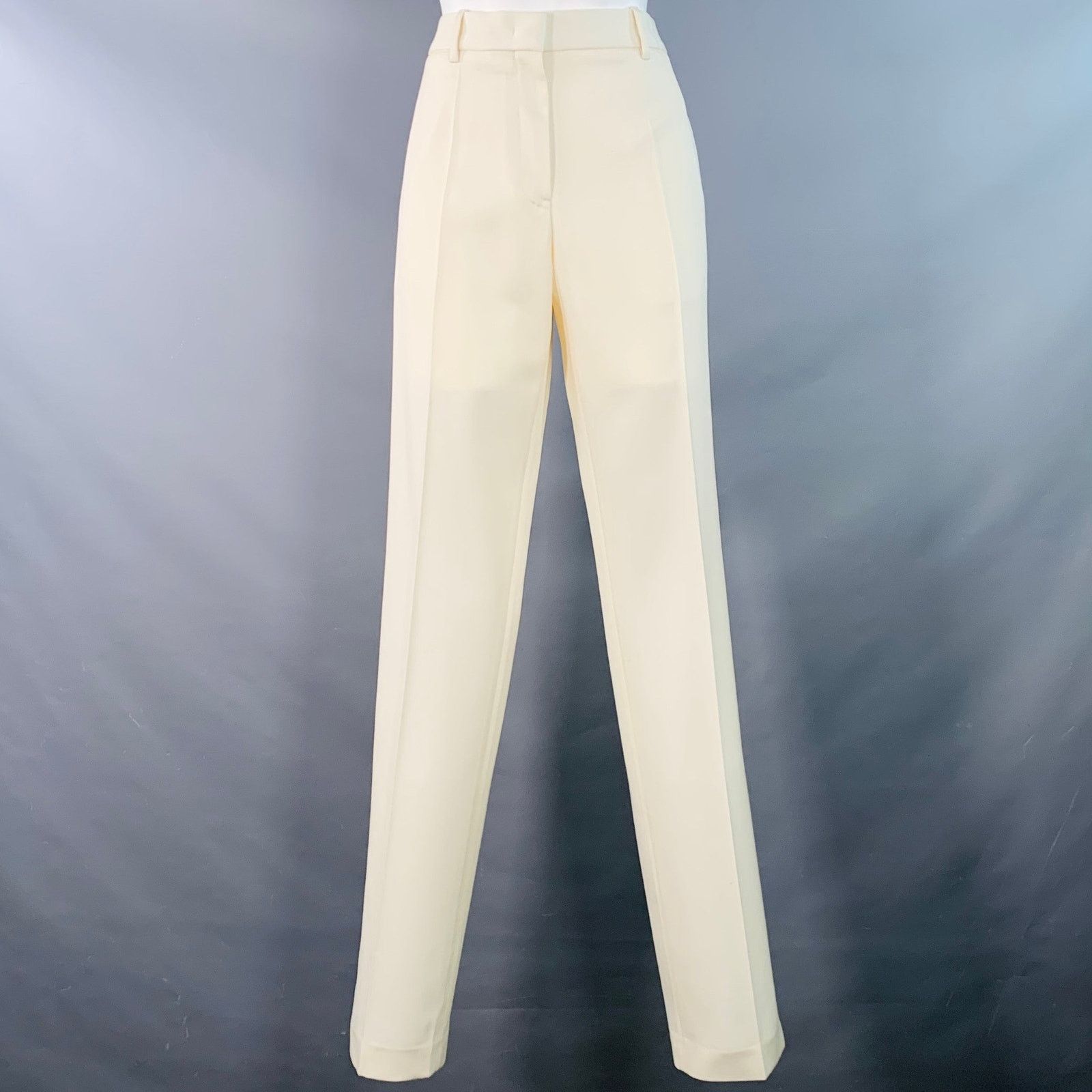 Jil Sander JIL SANDER Size 8 Cream Wool Flat Front Dress Pants Size 30" / US 8 / IT 44 - 1 Thumbnail