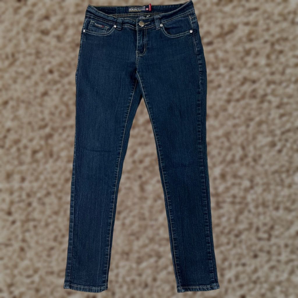 Denime Richcow Jeans Womens 9 Blue Denim Skinny Low Rise Embroidered Dark Wash 5-Pocket Design Regular Stretch Size 30" / US 8 / IT 44 - 1 Thumbnail