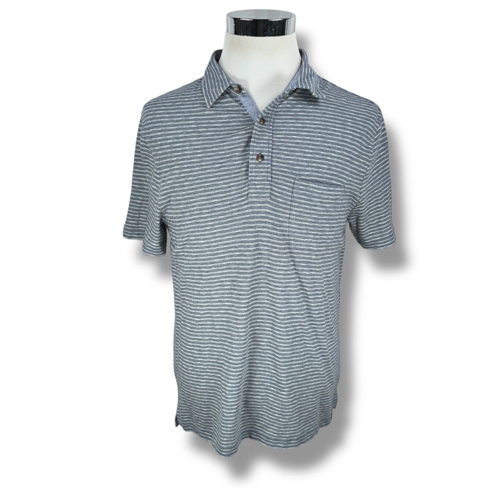 Faherty Faherty Indigo Salt Wash Polo Shirt Men’s Medium Blue White Size US M / EU 48-50 / 2 - 1 Thumbnail