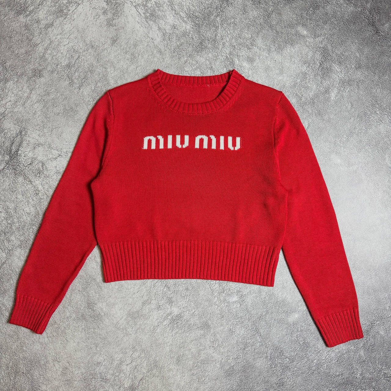 Miu Miu Logo Cropped Knit Wool Sweater Red Women