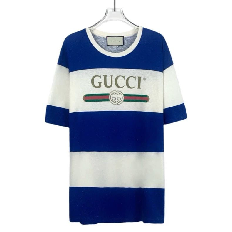 GUCCI★素敵！Striped Patch Cotton T Shirt Gucci Gucci Striped Logo Cotton T-Shirt XL-dmc | Grailed