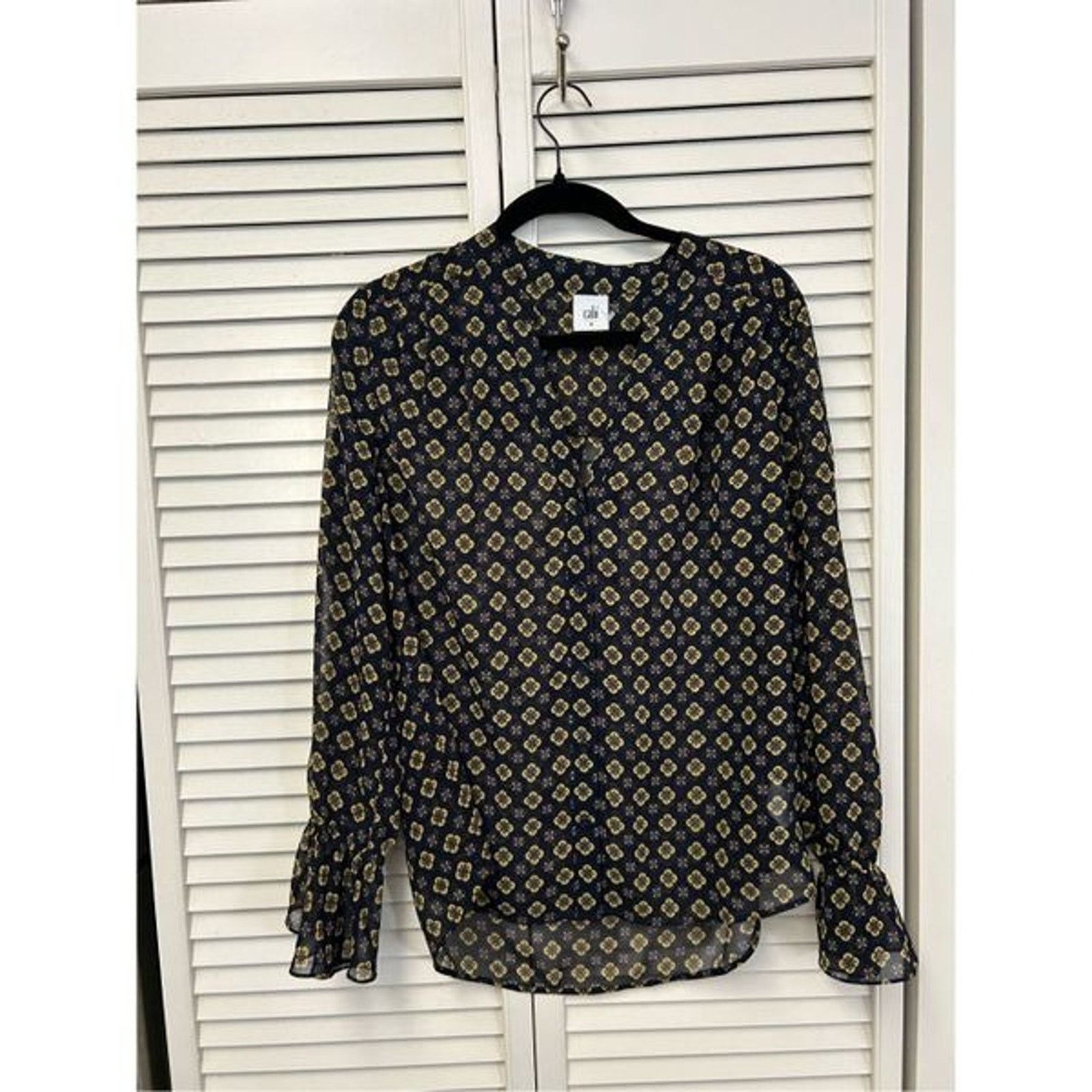Anthropologie CAbi Mosaic Blouse Blue Yellow Top #3773 Sz Medium, MSRP $89 Size M / US 6-8 / IT 42-44 - 9 Thumbnail