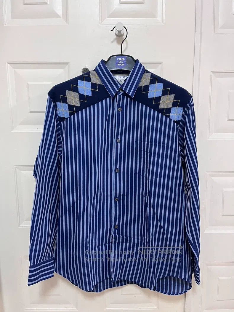 Comme des Garcons Comme Des Garcons Knit Patchwork Shirt Striped Blue Shirt Size US M / EU 48-50 / 2 - 1 Thumbnail