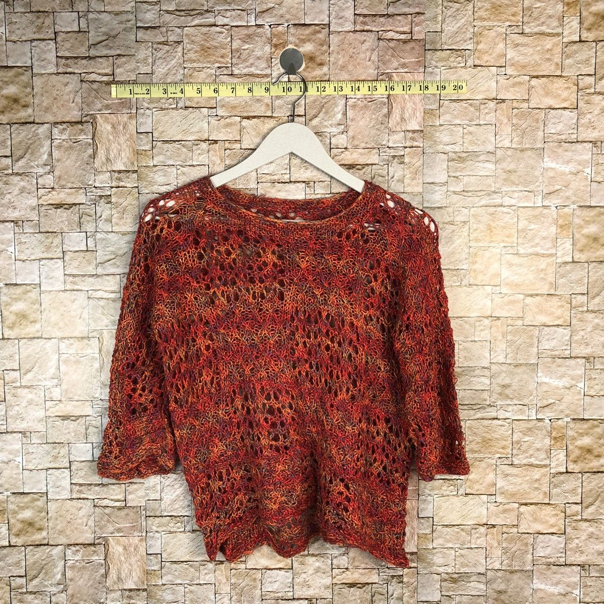 Homespun Knitwear × Japanese Brand × Vintage Japan crochet meshnet Orange Knitwear short sleeve #A1055 Size S / US 4 / IT 40 - 1 Thumbnail