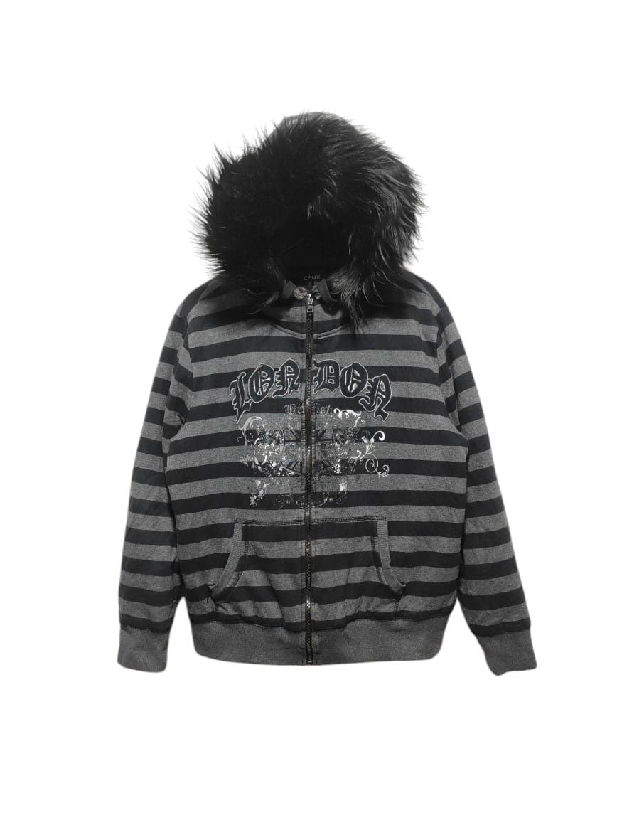 Pre-owned Hysteric Glamour X If Six Was Nine Crux London Zipper Fur Hoodie I6w9 Lgb Style In Black/grey