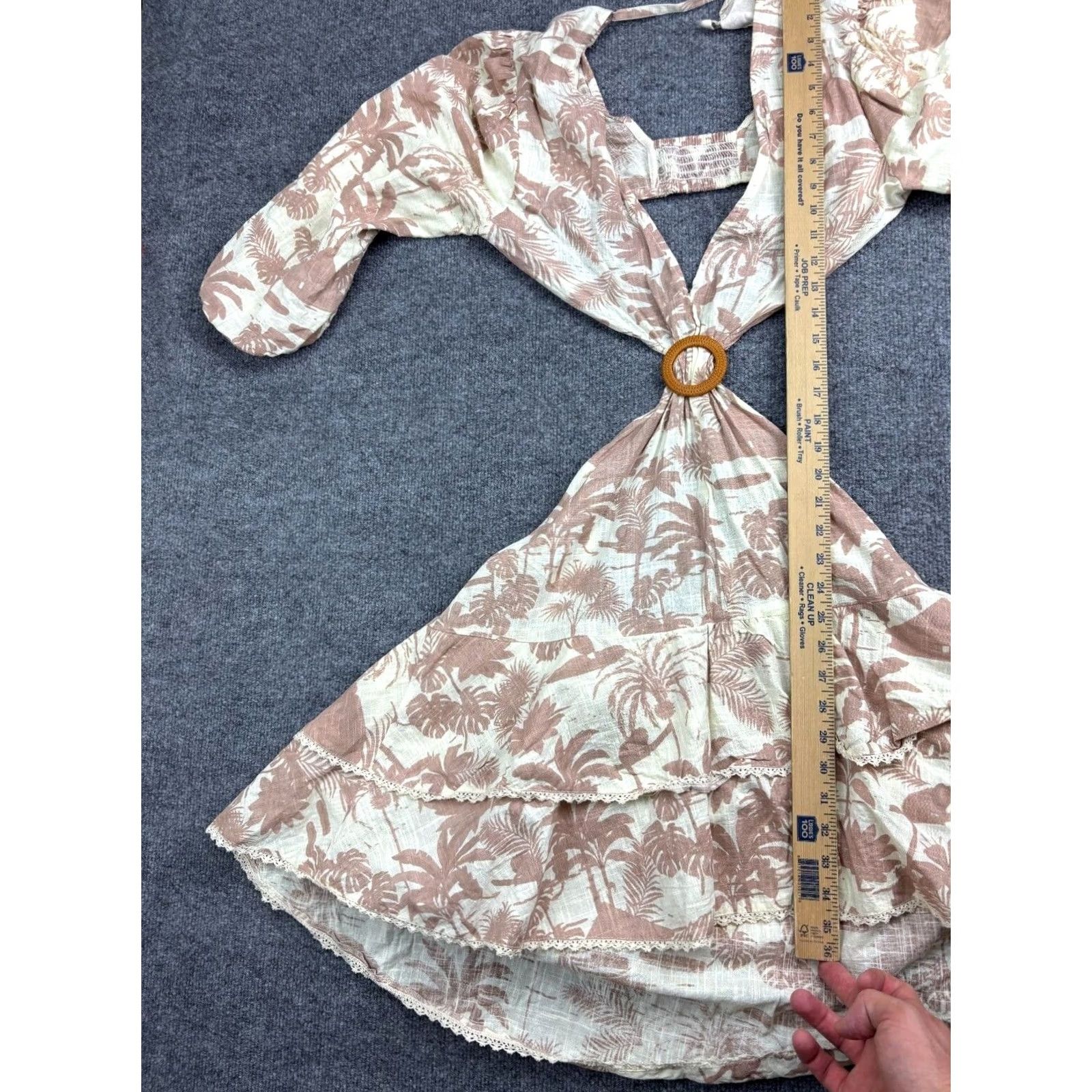Vintage Z&L Europe Dress Women's Large Beige Floral Cut Out Flowy Boho 3/4 Sleeve Size L / US 10 / IT 46 - 4 Thumbnail