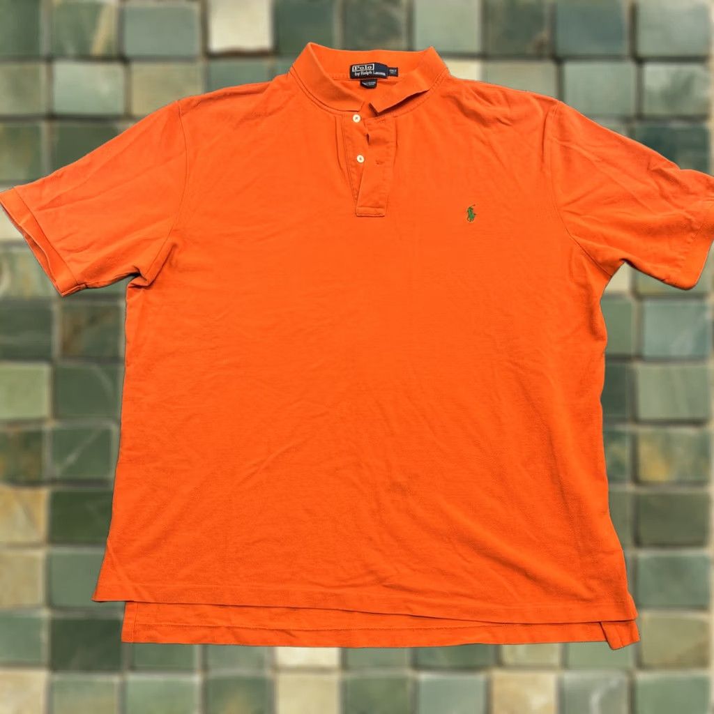 Polo Ralph Lauren VINTAGE Polo Ralph Lauren Polo Mens 2XLT Solid Orange Blue Pony Short Sleeve Polo Size US XXL / EU 58 / 5 - 1 Thumbnail