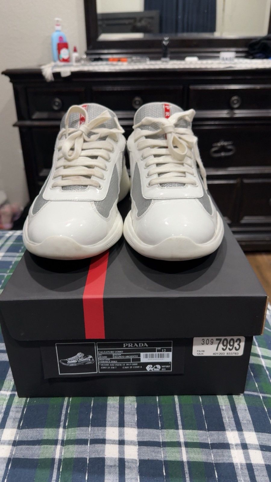 Prada Americas Cup White Silver Size 13 w Box Receipt