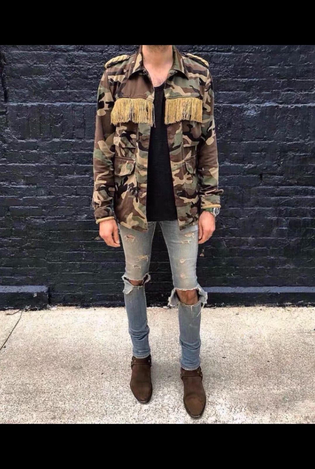Saint Laurent Paris Saint Laurent Paris 15SS Gold Thread Camo Fringe Jacket Size US L / EU 52-54 / 3 - 8 Thumbnail