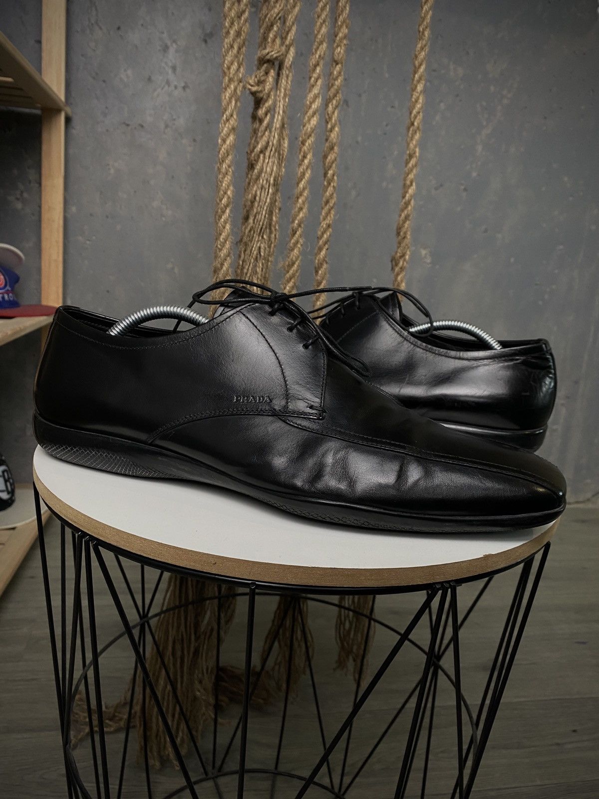 image of Prada Men's Derby Leather Lace Up Oxfords Dress Shoes in Black (Size 11)