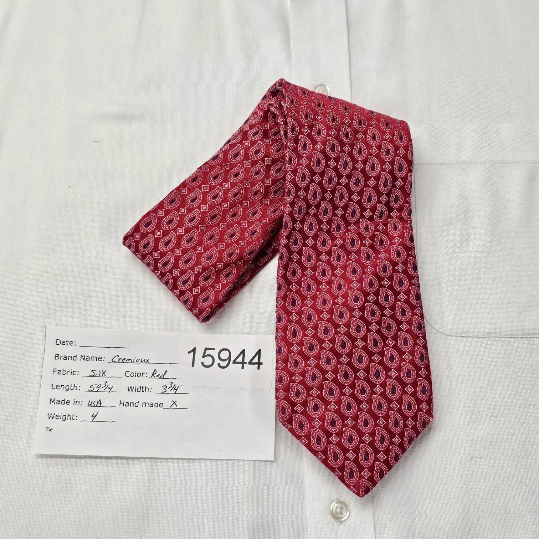 Cremieux Cremieux Tie Mens 59 3/4" X 3 3/4" Red Paisley Silk Classic Colorful Office Wear USA Size ONE SIZE - 7 Thumbnail