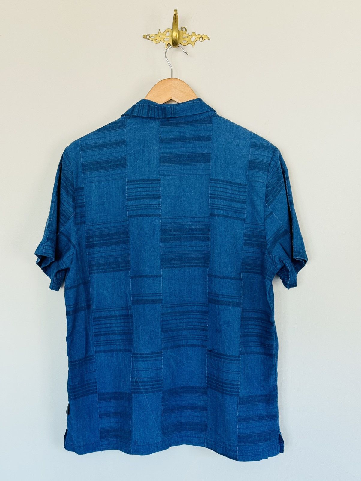 Folk Folk Camp Collar Frayed Patchwork Cotton Shirt indigo Blue 3 Size US M / EU 48-50 / 2 - 2 Thumbnail