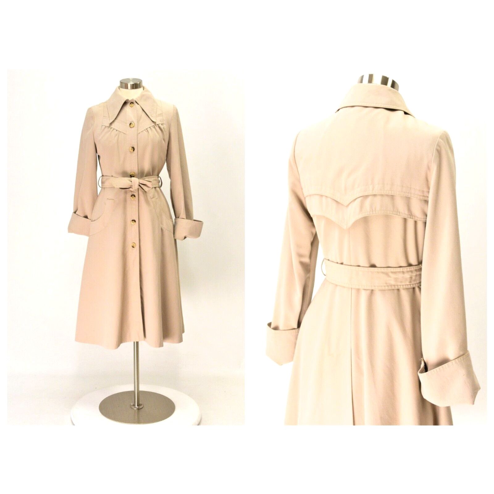 image of Rains 70's Dusty Beige Butterfly Collar Long Rain Jacket For Women Size Small Western in White