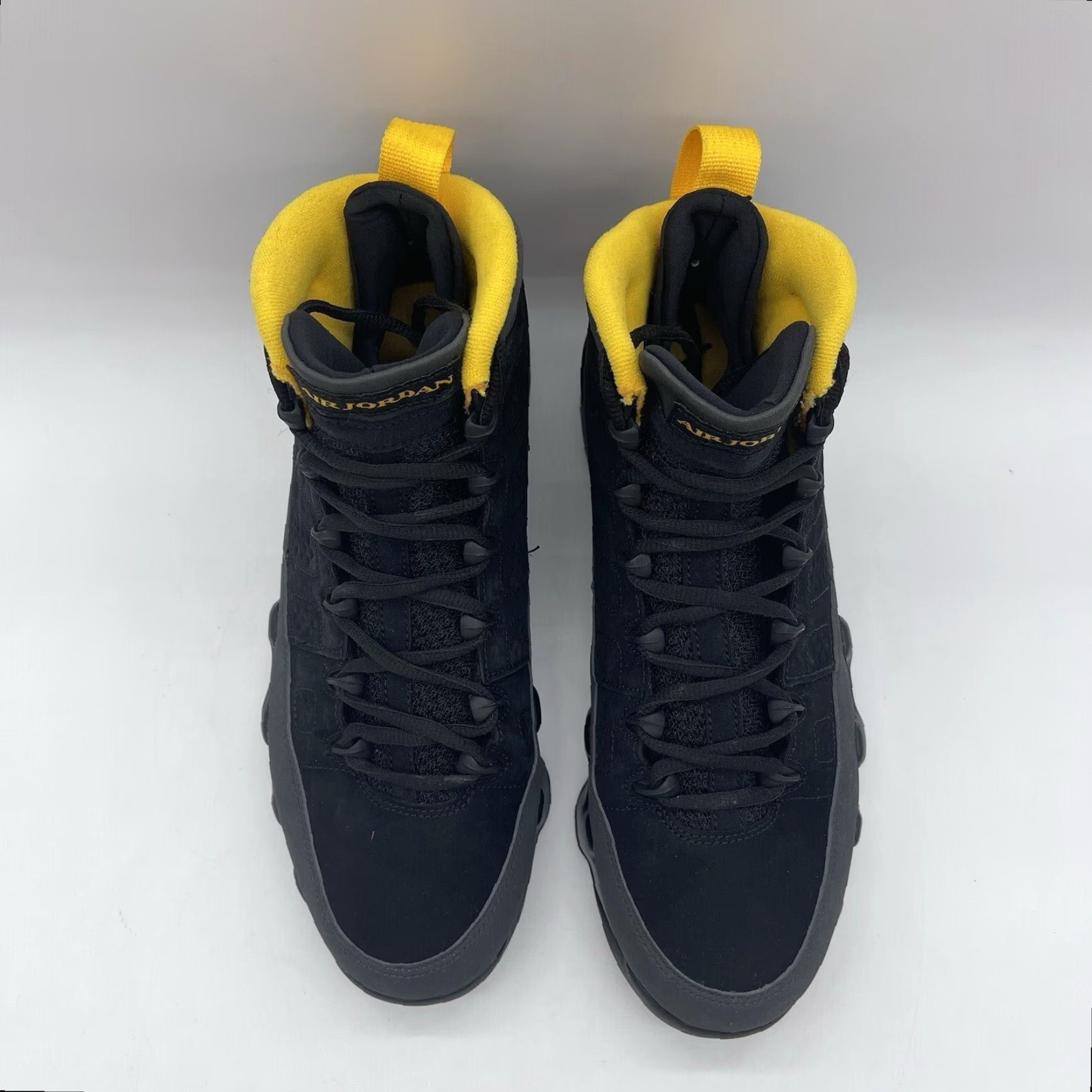 Jordan Brand Nike Air Jordan 9 Retro Sneakers Men 9.5 Dark Charcoal Black University Gold CT8019-070 Activewear Casual Leather/Nubuck Mid Top Size US 9 / EU 42 - 7 Thumbnail