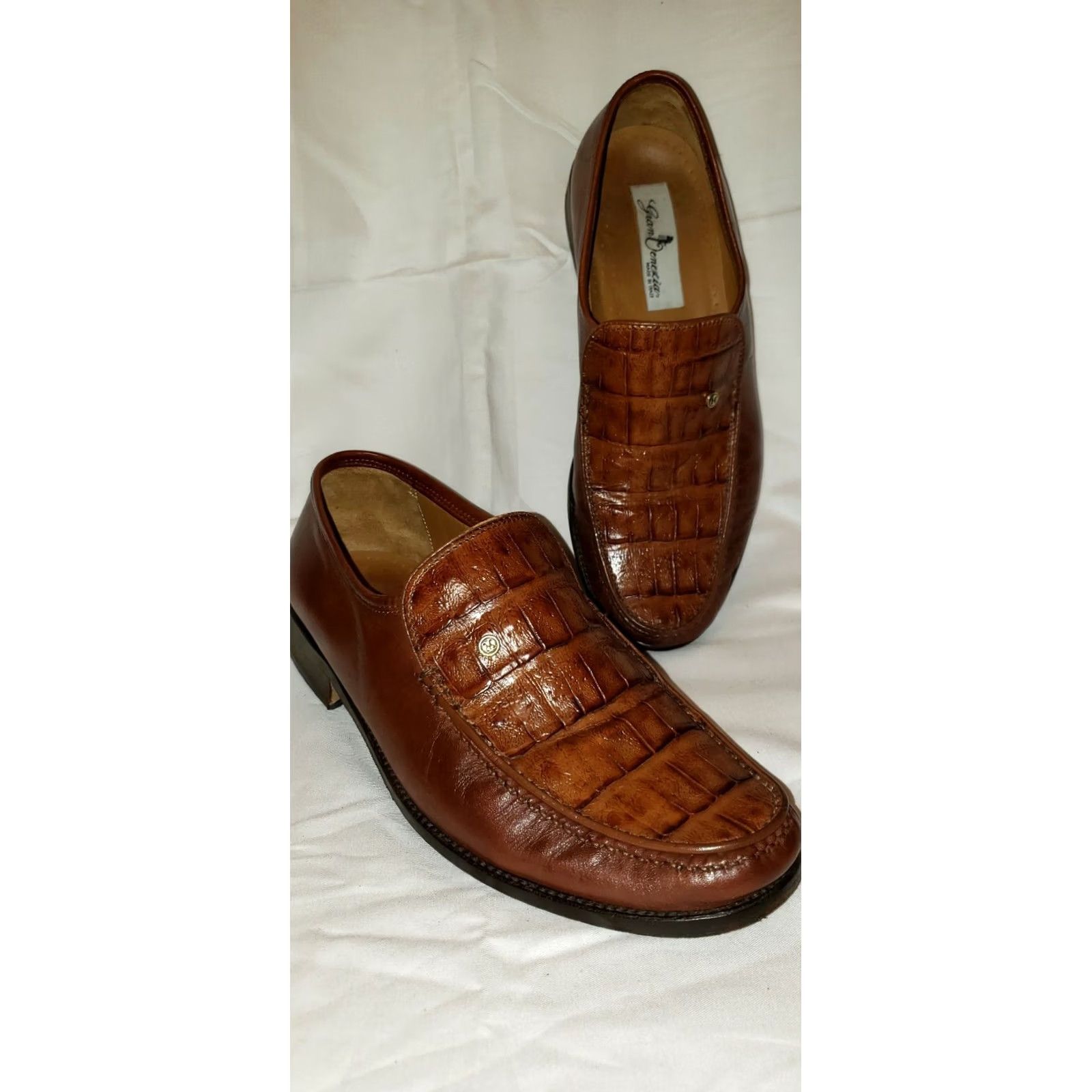 Vintage Gran Denexia Men’s Loafer 7.5M Brown Leather Alligator Apron Toe Dress Shoes Mens Brown Alligator Apron Toe Size US 8 / EU 41 - 2 Thumbnail