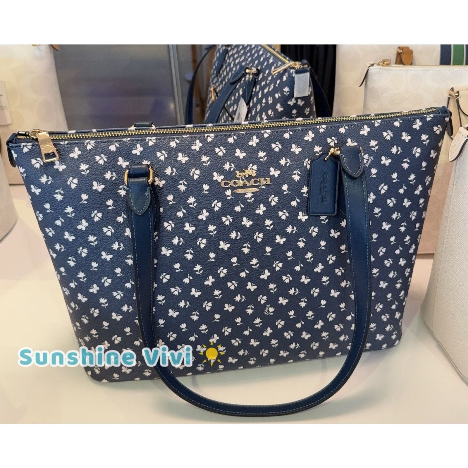 Coach NWT Coach Gallery Tote Bag Floral CBM20 Gold/Deep Blue Size ONE SIZE - 2 Thumbnail