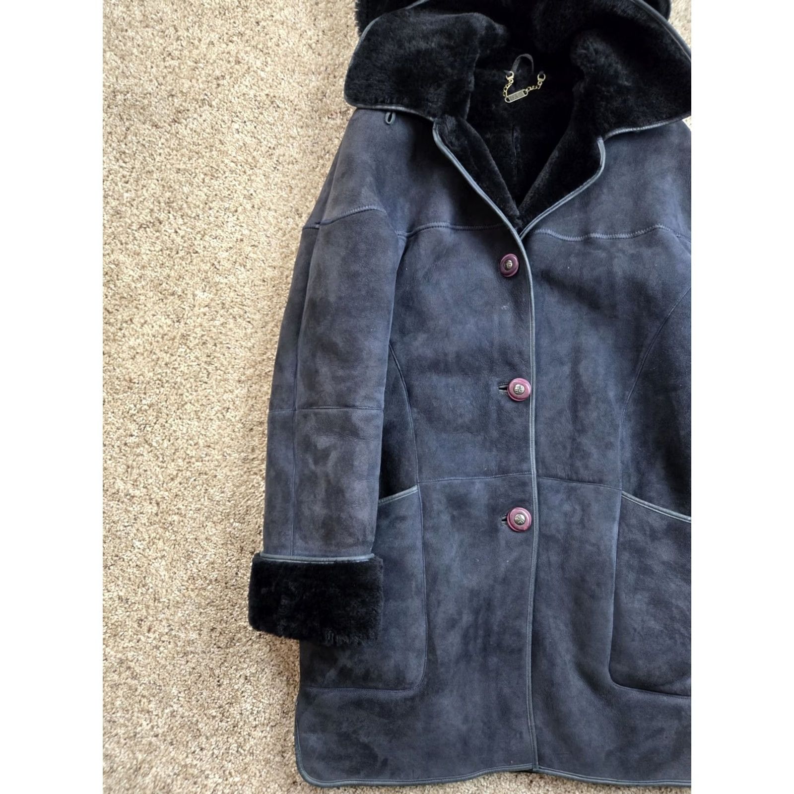 Vintage VINTAGE Paolo Framinco Shearling Car Coat XS Mens Blue Suede Hooded Heavyweight Coat Long Overcoat Wool Lining 90s Mens Size US XS / EU 42 / 0 - 4 Thumbnail