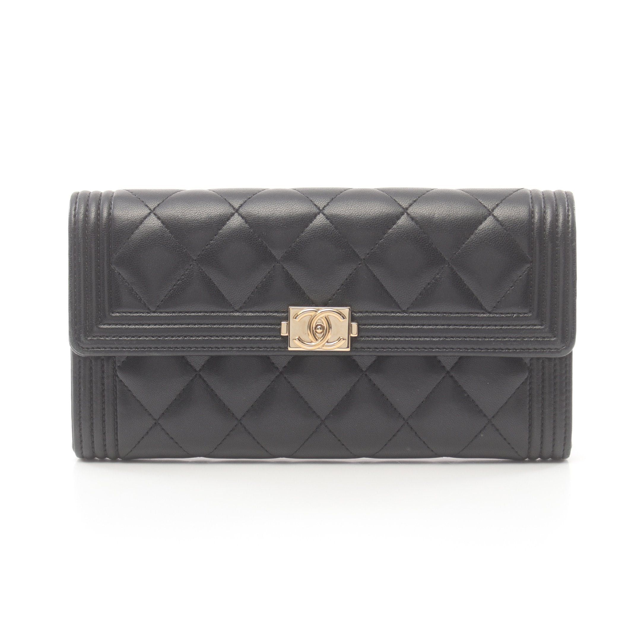 Chanel Chanel Boy Chanel Matelasse Bi-Fold Long Wallet Lambskin Black Gold Hardware Size ONE SIZE - 1 Thumbnail