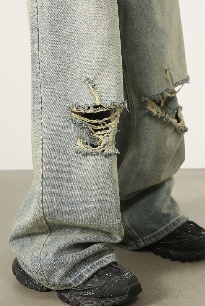 Jean Baggy Distressed Denim Jeans Size US 31 - 7 Thumbnail