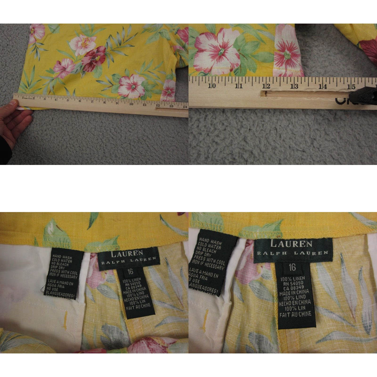 Ralph Lauren VINTAGE Ralph Lauren Shorts Womens 16 Yellow Floral 100% Linen High Rise Summer Ladies Size 32" / US 10 / IT 46 - 8 Thumbnail