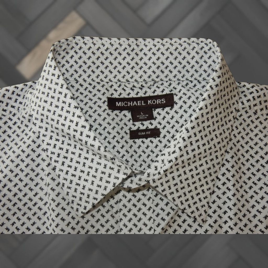 Michael Kors Michael Kors Men's Short Sleeve Button Front Shirt Slim Fit L White Cotton Size US L / EU 52-54 / 3 - 1 Thumbnail