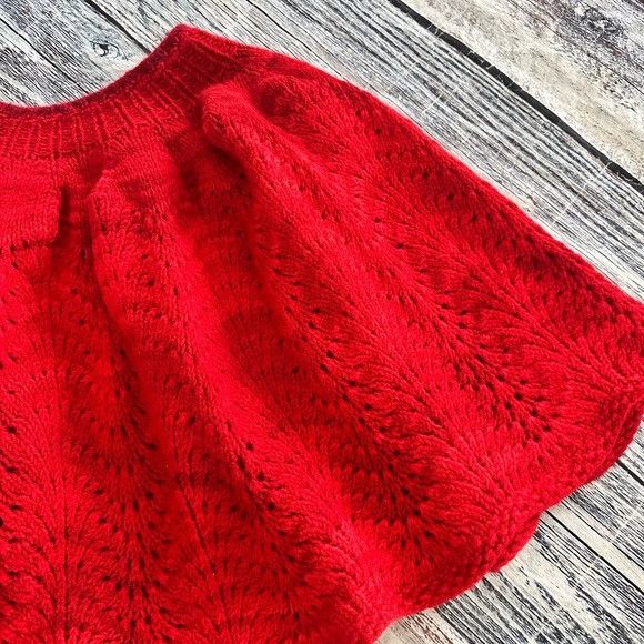 Handmade Handmade Knit Red Poncho Shawl Size ONE SIZE - 4 Thumbnail