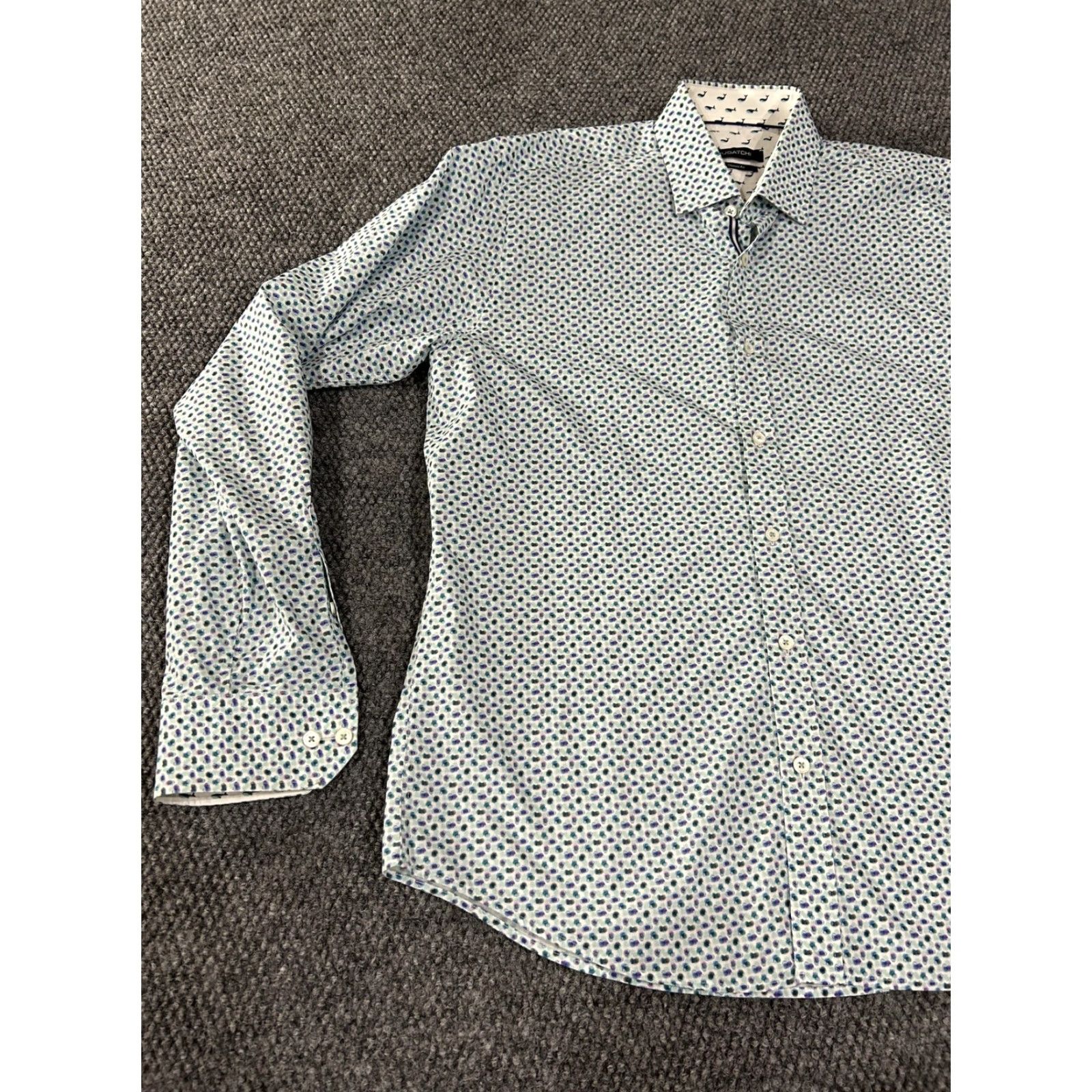 BUGATCHI Bugatchi Shirt Mens Large White Blue Dot Classic Fit Long Sleeve Cotton Size US L / EU 52-54 / 3 - 3 Thumbnail
