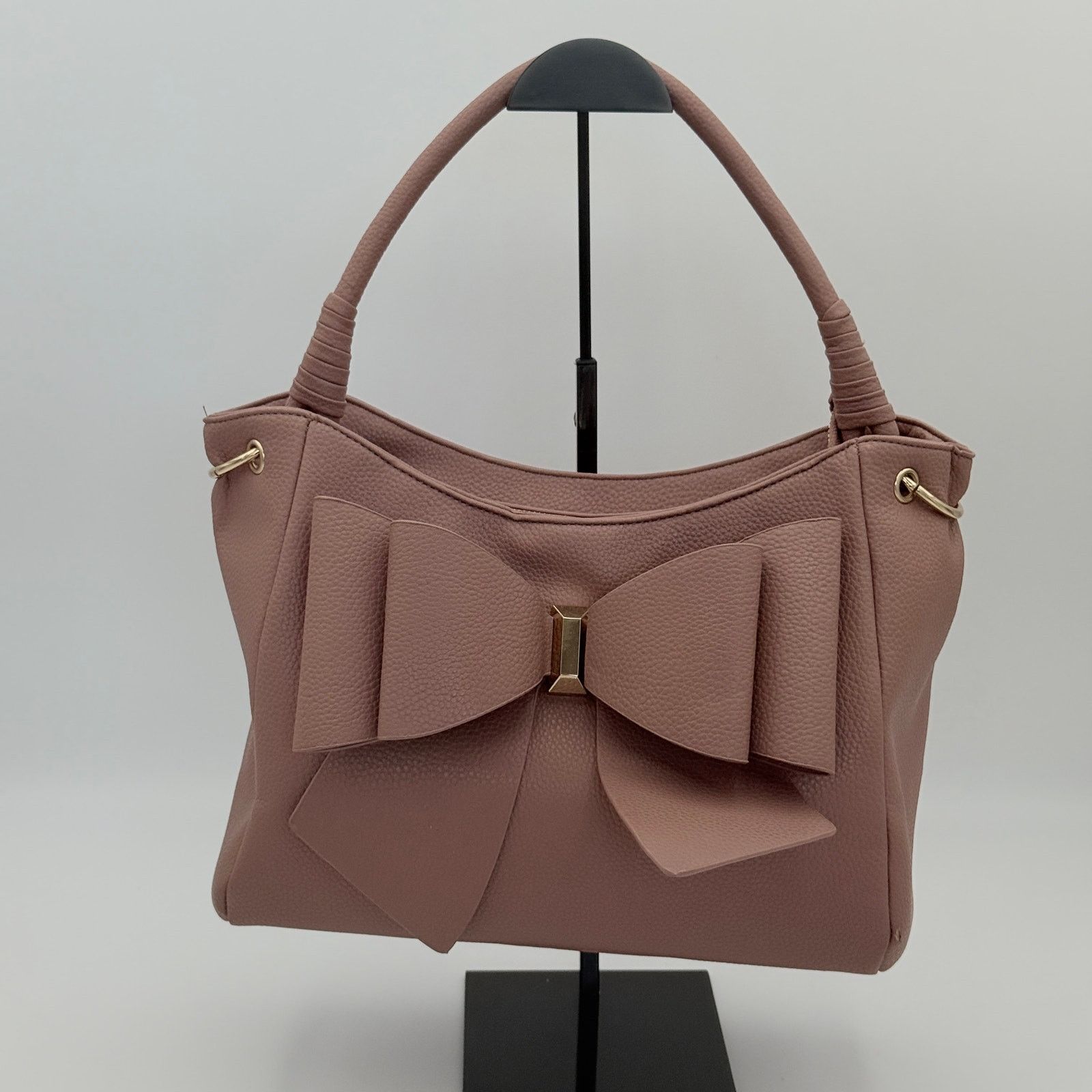Other Like Dreams Mauve Pebbled Faux Leather Bow Shoulder Bag Size ONE SIZE - 3 Thumbnail