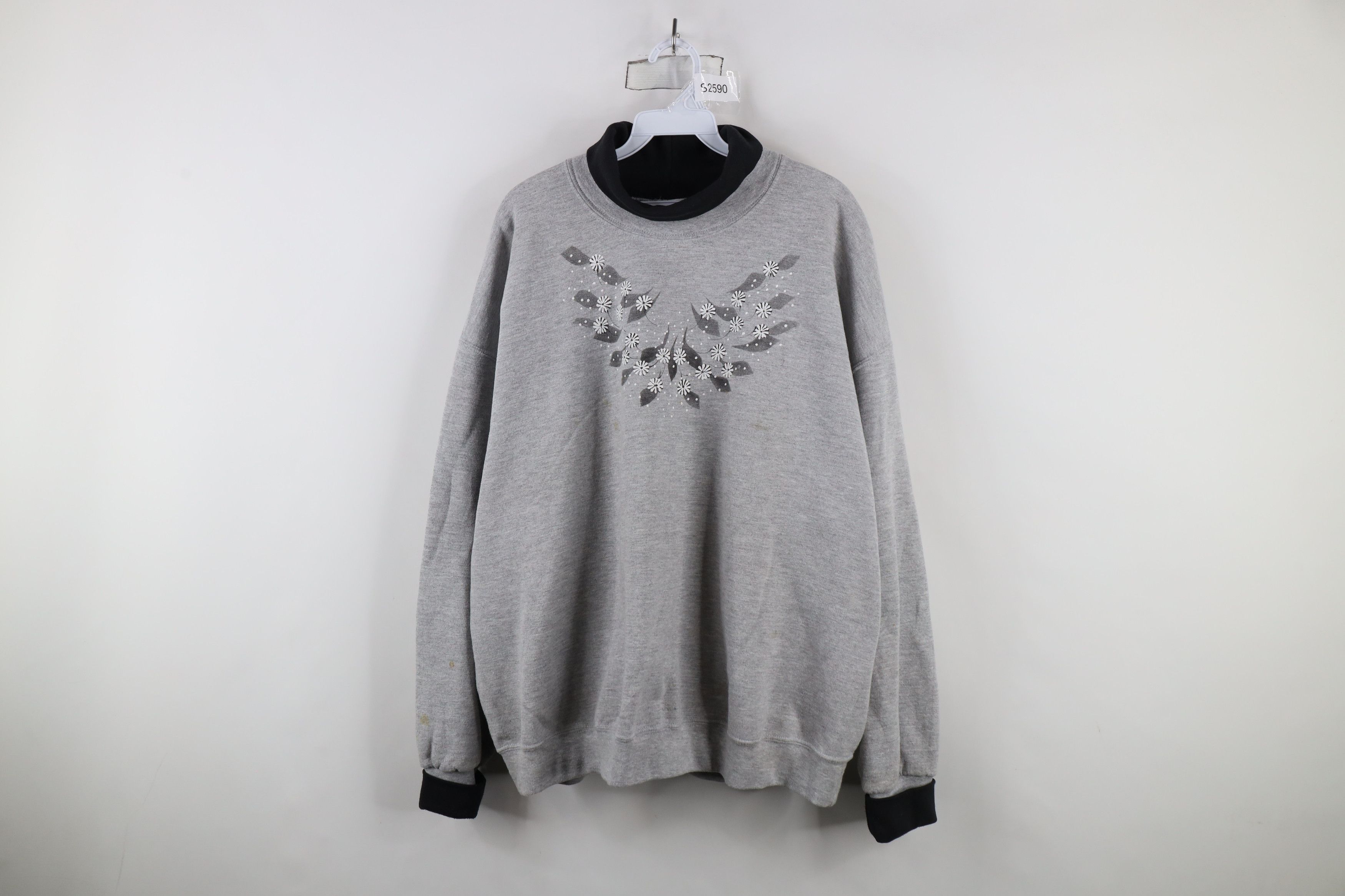 Vintage Vintage 90s Streetwear Flower Turtleneck Sweatshirt Gray Size 3XL / US 20-22 - 1 Thumbnail