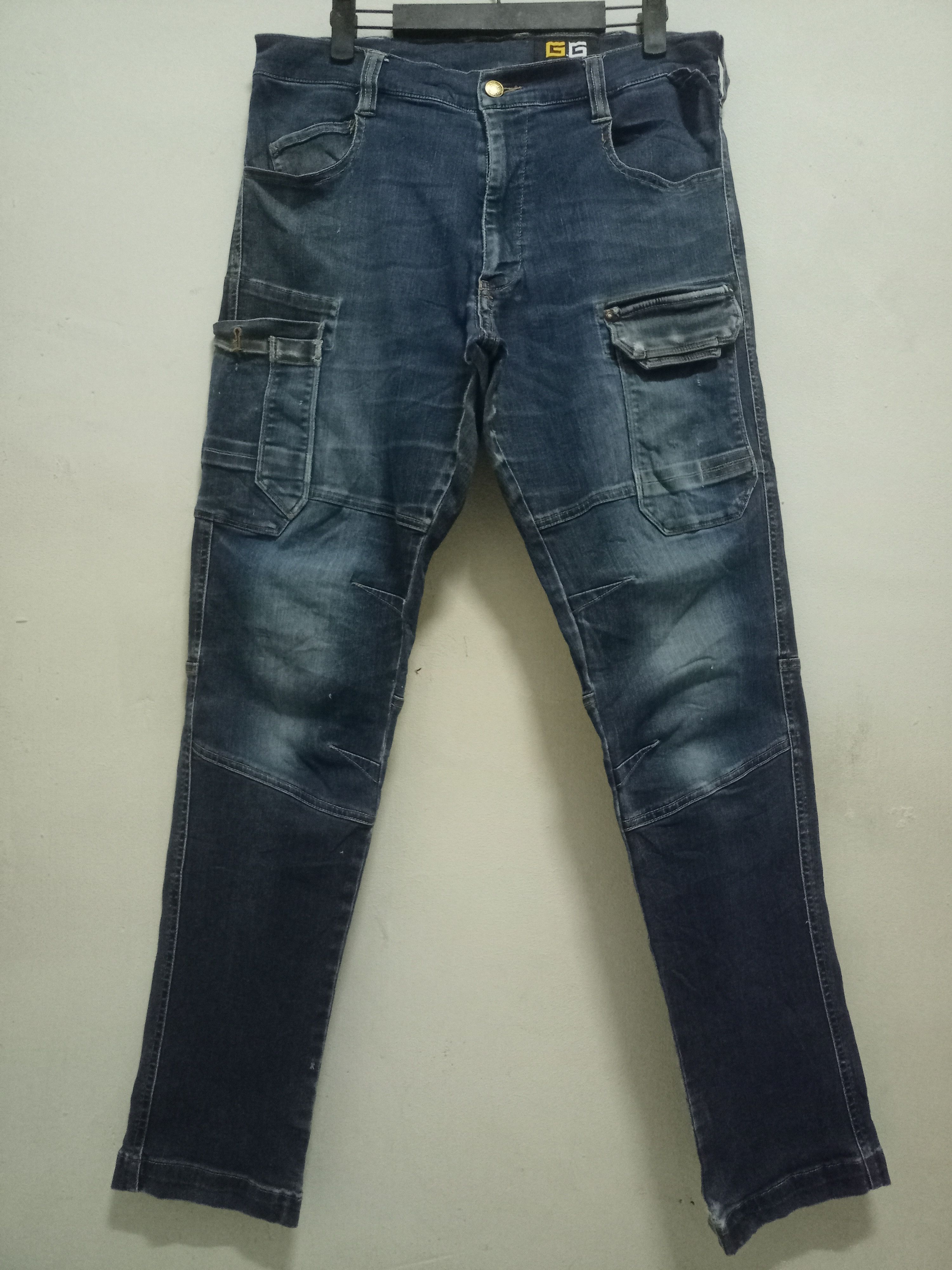 Japanese Brand Vintage Japanese Brand Blue Wash Distressed Cargo Pants Size US 32 / EU 48 - 1 Thumbnail