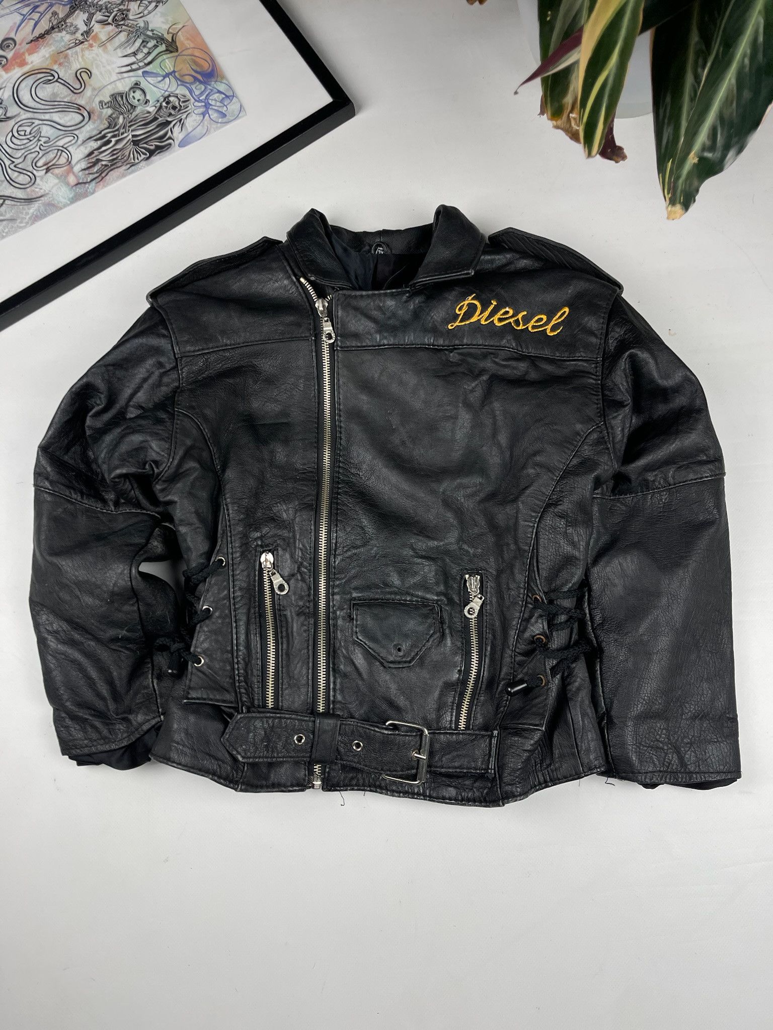 Vintage Diesel Leather Dragway 80's Racing Black Jacket
