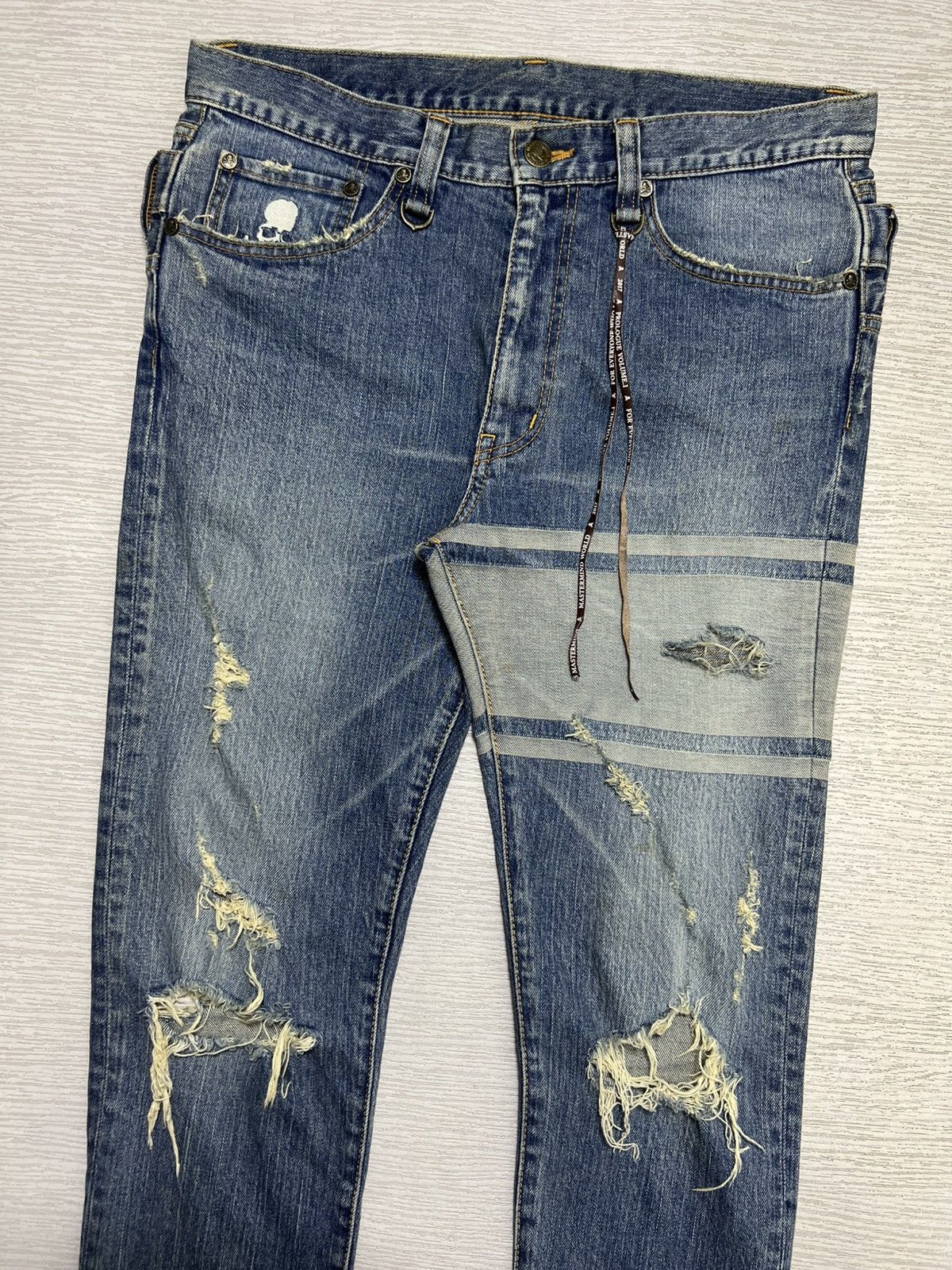 Mastermind World Mastermind World - Double Waist Crash Skinny Denim Jeans Size US 30 / EU 46 - 3 Thumbnail