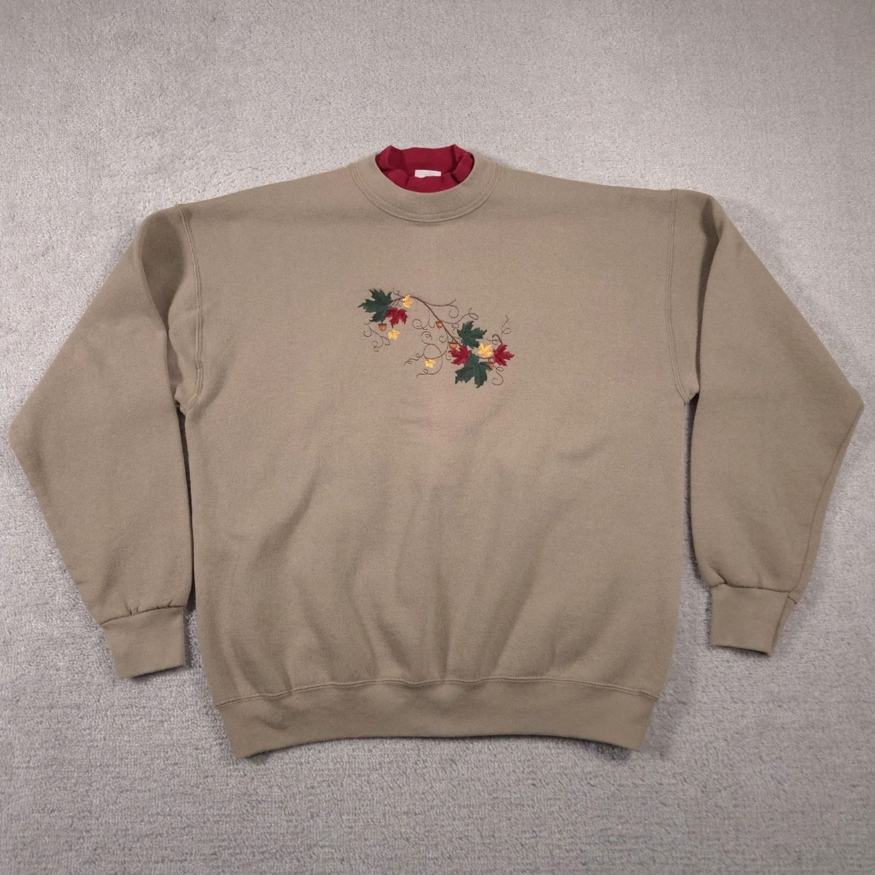 Fruit Of The Loom VINTAGE Fruit of the Loom Sweatshirt Womens XL Beige Embroidered Leaf Acorn Fall Pullover Crew Mens Size XL / US 12-14 / IT 48-50 - 2 Thumbnail
