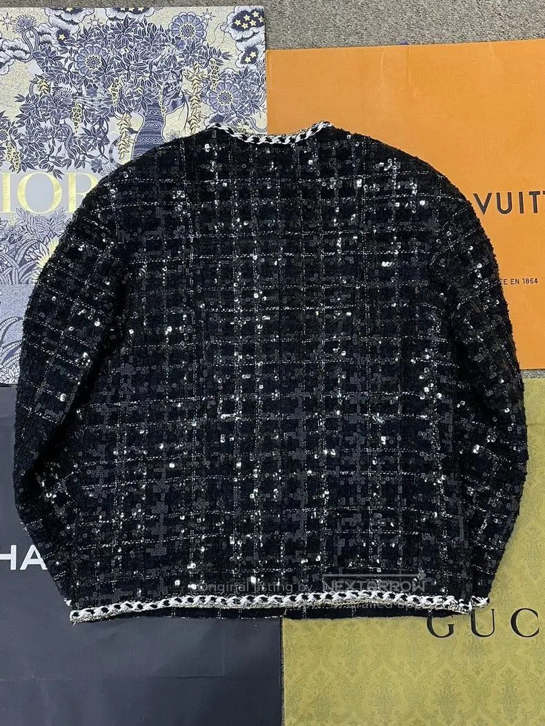 Chanel Chanel Black Sequin Diamond Button Jacket. Size US M / EU 48-50 / 2 - 3 Thumbnail