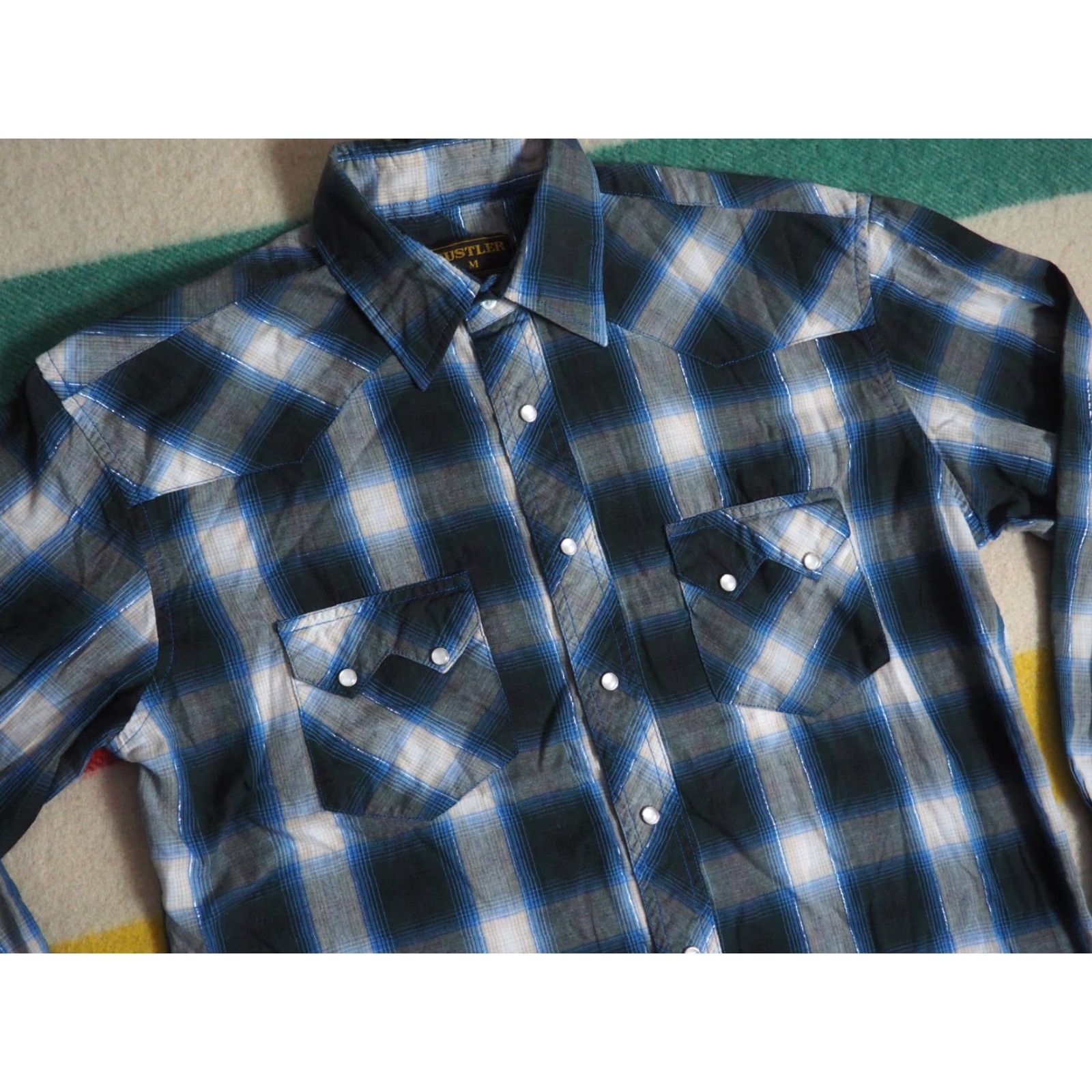 Wrangler VINTAGE Wrangler Rustler Blue Green Sawtooth Pearl Snap Western Cowboy Shirt M Mens Size US M / EU 48-50 / 2 - 2 Thumbnail