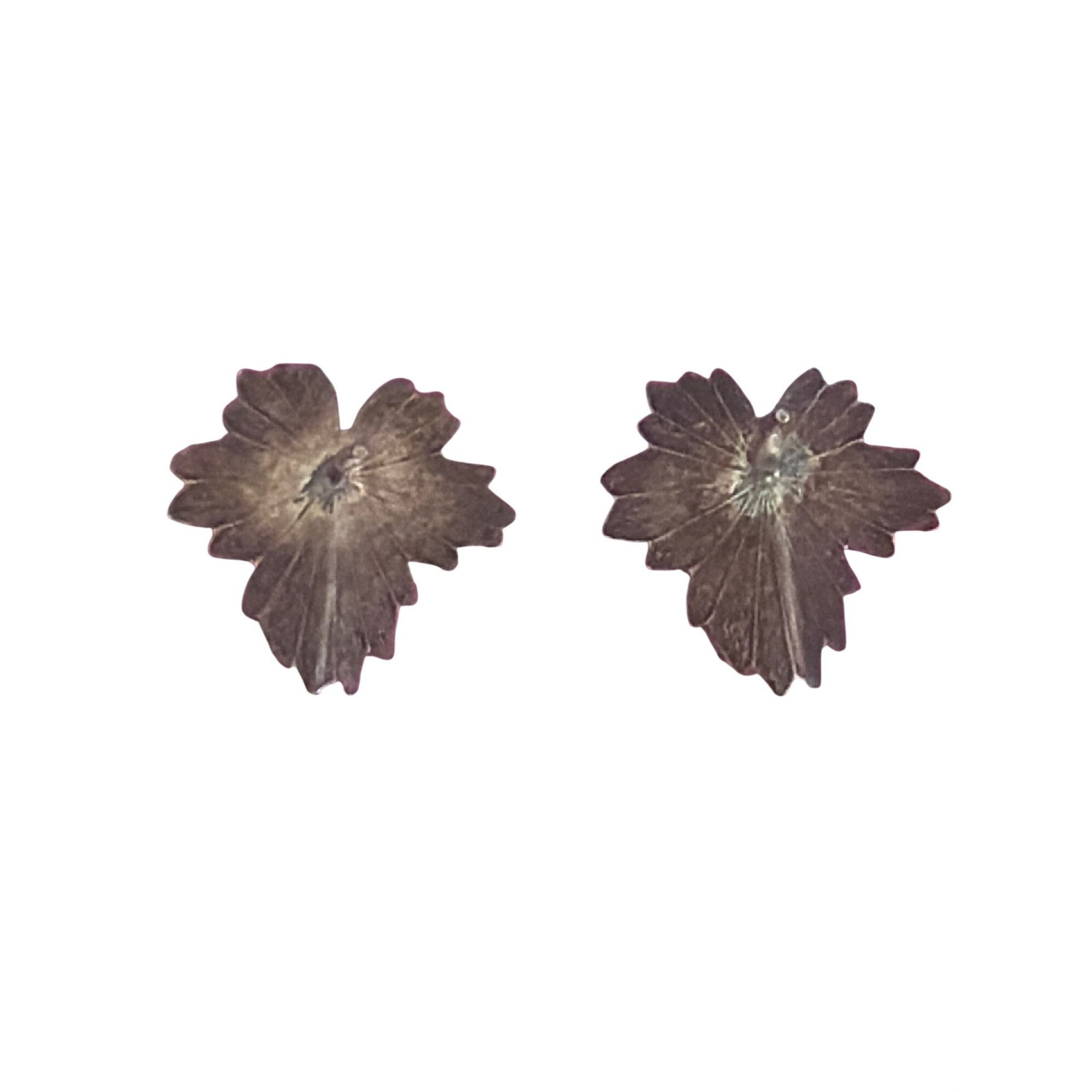 Other Vintage Sterling Silver Leaf Earrings Textured Marked .75" E Size ONE SIZE - 3 Thumbnail