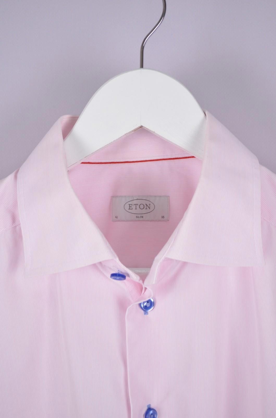 Eton Eton Mens Slim Pink Striped Dress Shirt Slim Size M (41 16) Size US M / EU 48-50 / 2 - 4 Thumbnail