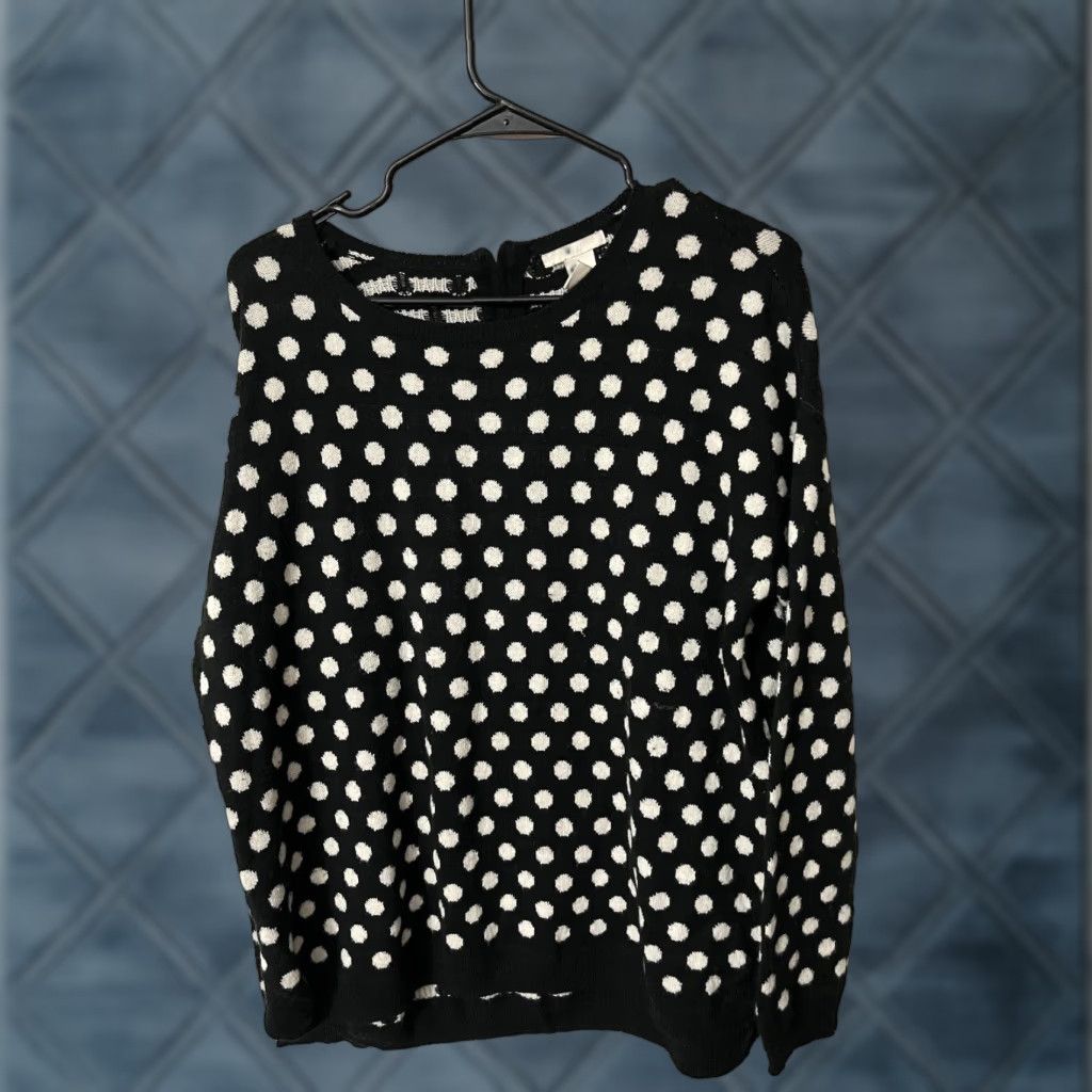 H&M H&M Women’s Polka Dot Acrylic Nylon Blend Rib-Knit Long Sleeve Sweater Black L Size L / US 10 / IT 46 - 1 Thumbnail