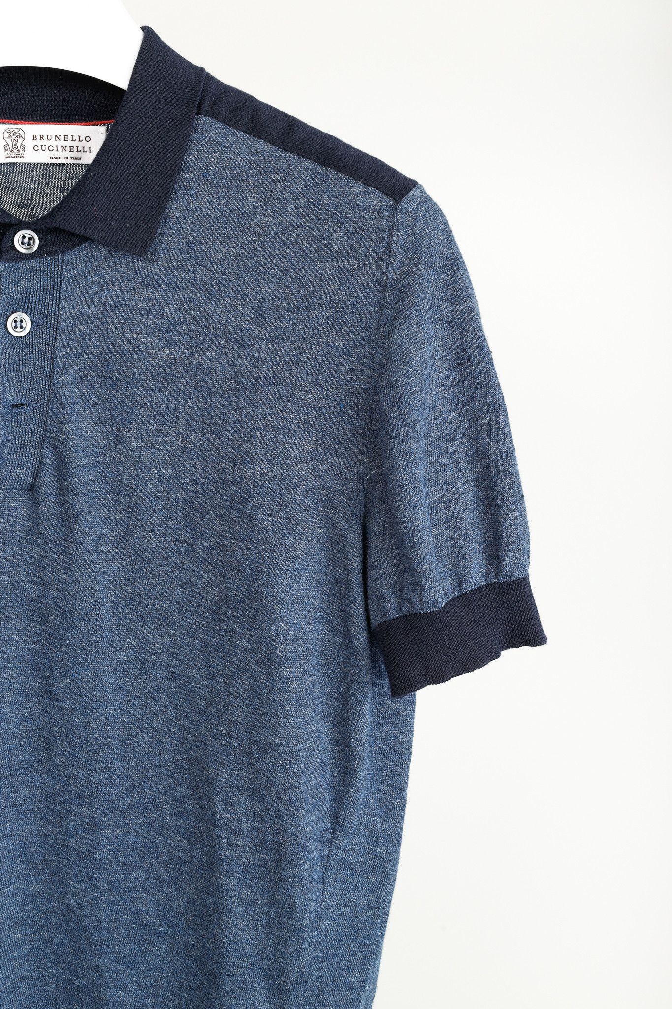 Brunello Cucinelli Brunello Cucinelli Blue Linen-Blend Contrasting Polo Shirt Size US M / EU 48-50 / 2 - 5 Thumbnail