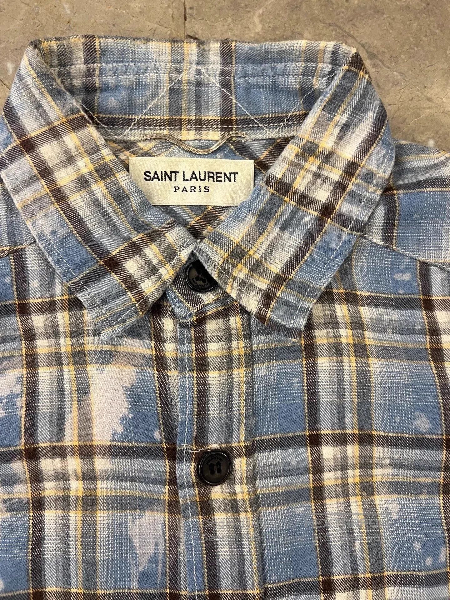 Saint Laurent Paris Blue Plaid Button-Up Shirt with Distressed Hem. Size US S / EU 44-46 / 1 - 4 Thumbnail