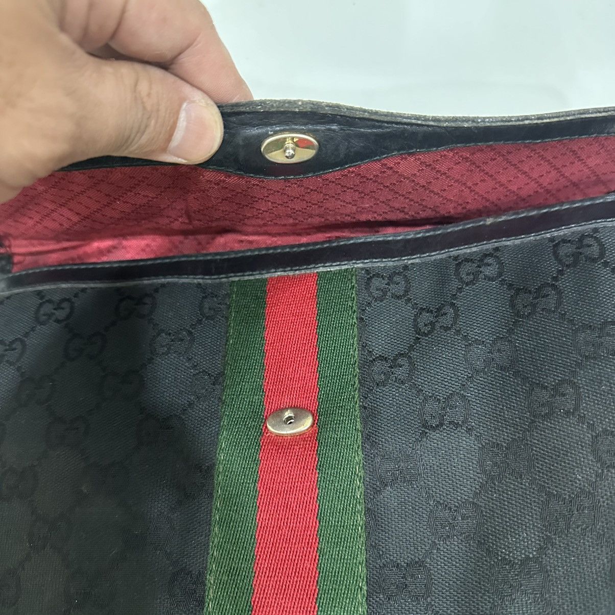 Gucci ‼️YES‼️ VINTAGE GUCCI SHERRY LINE GG CANVAS MONOGRAM POUCH BAG Size ONE SIZE - 11 Thumbnail