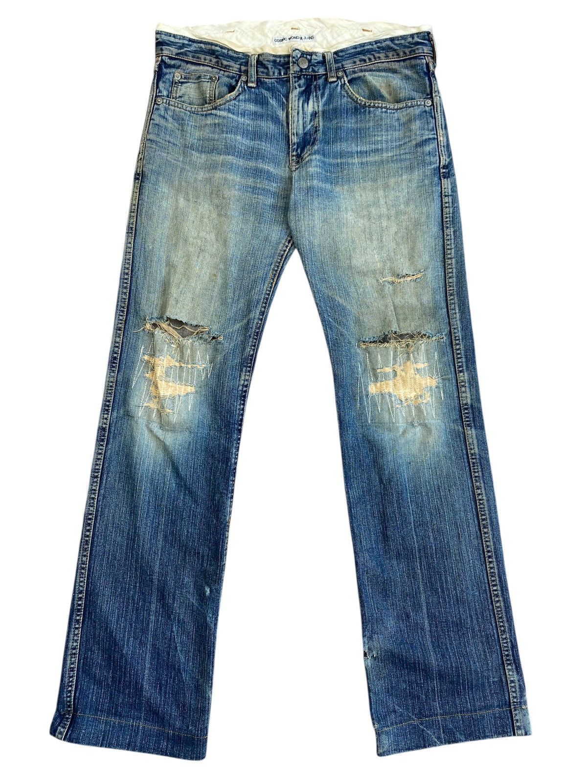 Japanese Brand Cosmic Wonder Jeans Distressed Mudwash Regular Fit Denim Size US 32 / EU 48 - 2 Thumbnail