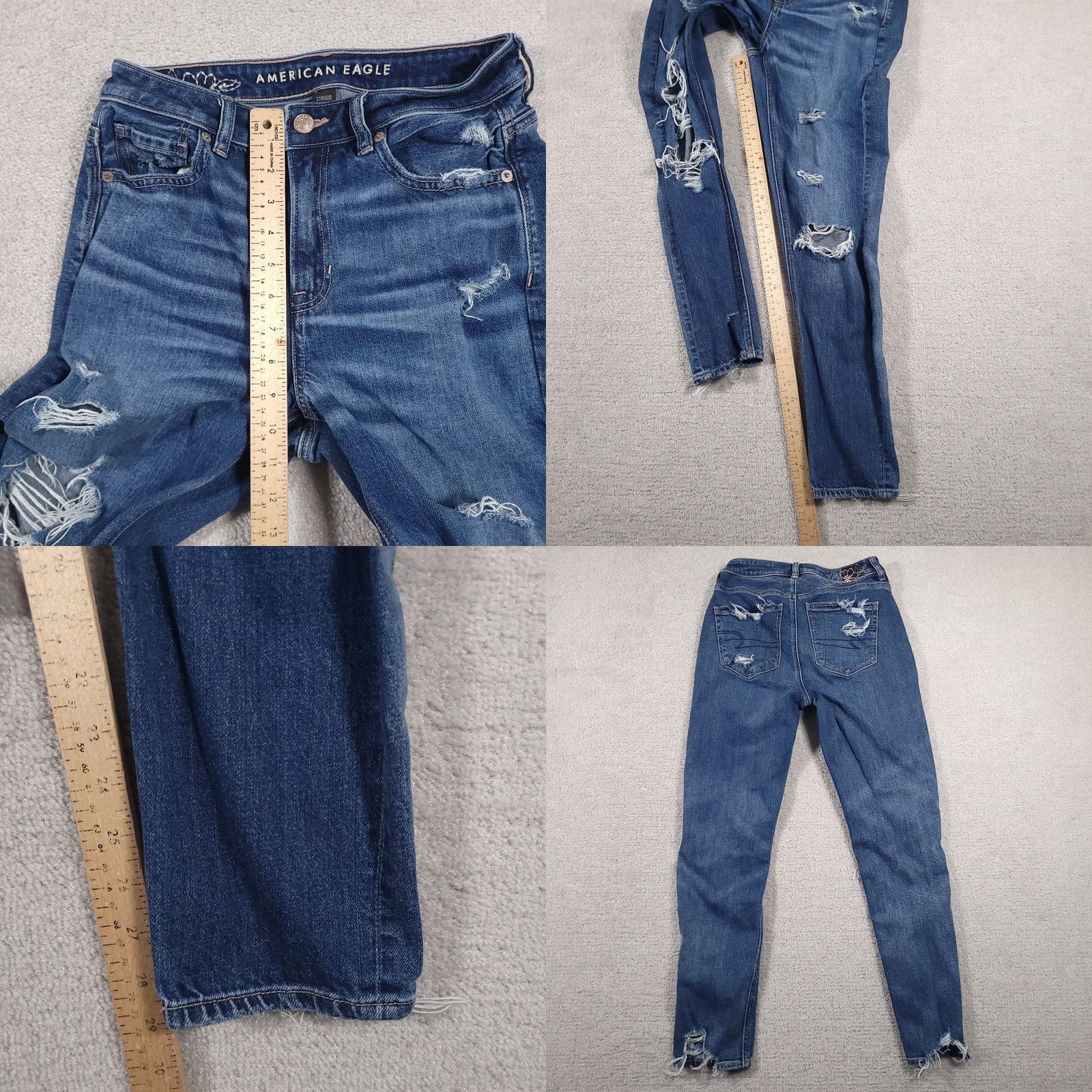 American Eagle Outfitters VINTAGE American Eagle Strigid Distressed Mom Jean Women's 4 Long 26X29 Denim Destroyed Jeans Women Regular Long 29in Blue Distressed 5-Pocket Size 27" / US 4 / IT 40 - 8 Thumbnail