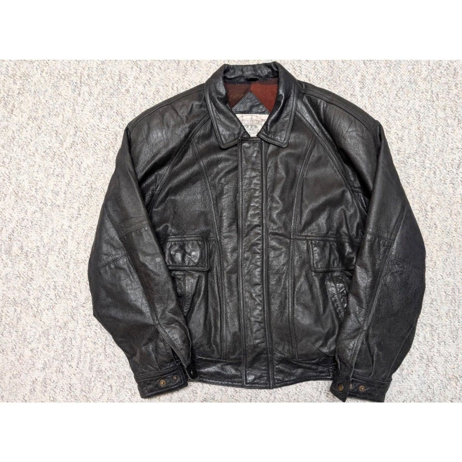 Vintage VINTAGE John Ashford Bomber Jacket Men's Leather XL 46-48 Black Cowhide Distressed 1990s 1980s Buttons Snap Zipper Boxy Classic Size US XL / EU 56 / 4 - 2 Thumbnail