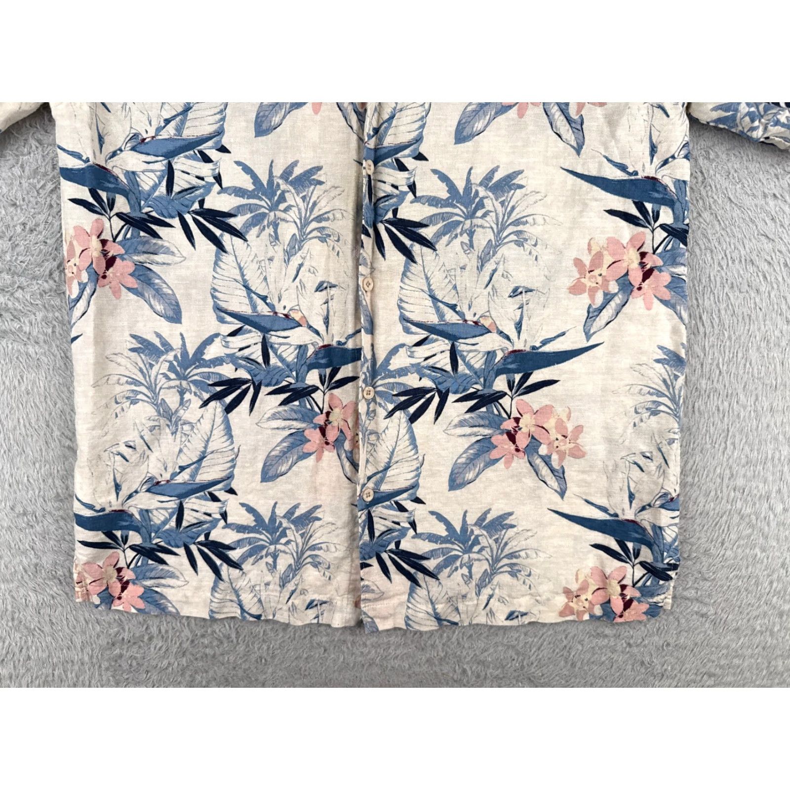 CO The Havanera Co Shirt Men Medium Gray Blue Hawaiian Floral Button Up Linen Blend Size US M / EU 48-50 / 2 - 5 Thumbnail