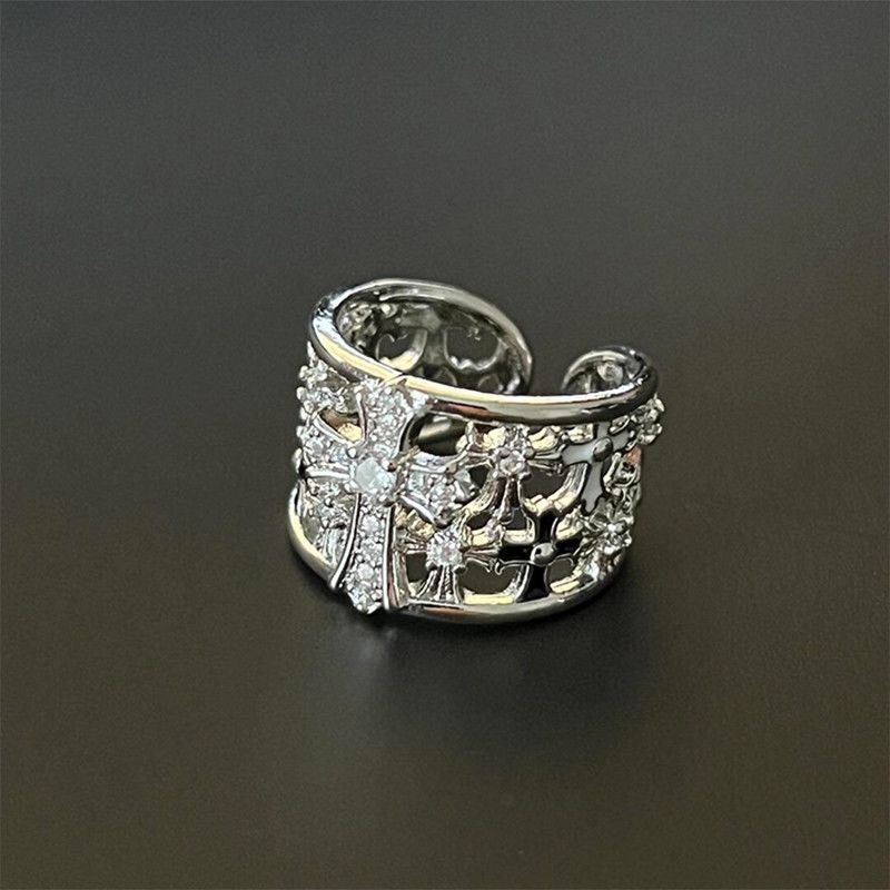 Other Dark Gothic Cross Zircon Ring – Punk Hollow Wide-Band Size ONE SIZE - 1 Thumbnail