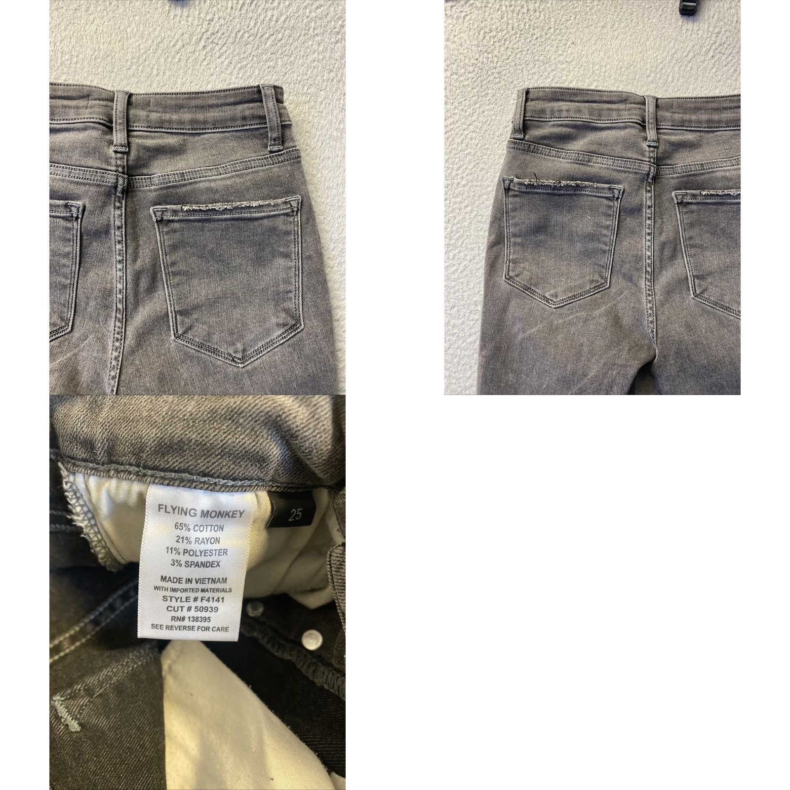 Vintage Flying Monkey Jeans Women Skinny 26x24 Black Distressed Stretch Denim USA Pants Mens? Size 28" / US 6 / IT 42 - 8 Thumbnail